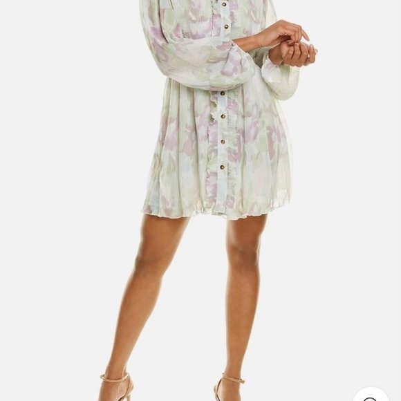 Lord & Taylor Button-Up Pastel Printed Lantern Sleeve Dress - Picture 4 of 11